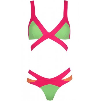'Sara' roze & groen neon bandage bikini